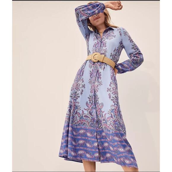 LOFT Dresses & Skirts - Loft Paisley Midi Shirt Dress - Blue & Purple - Petite XS